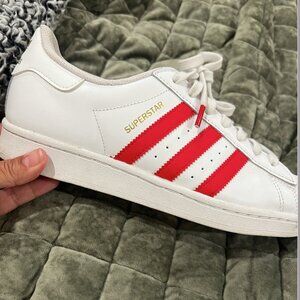 Women's Adidas Superstar Shoes Red EUC Sz 9